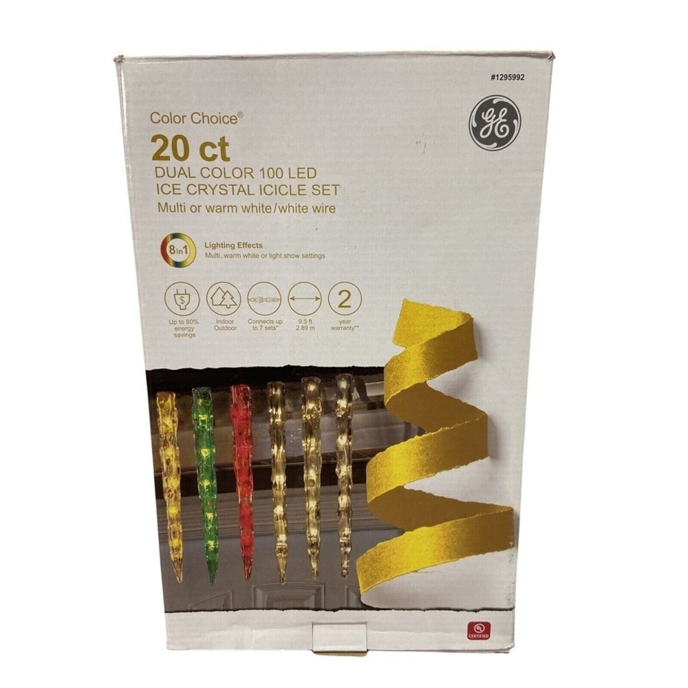 GE Color Choice Dual Color Multi or Warm white 20 Ct LED Icicle Lights NEW